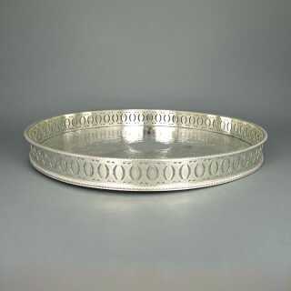 Rich decorated big round tray with galery rim silver plated England edwardian