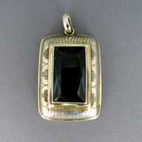 Huge Art Deco pendant in silver and gold with green paste stone unique handmade