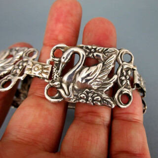 Schönes Silber Glieder Armband mit Schwänen Jugendstil Schmuck für Damen