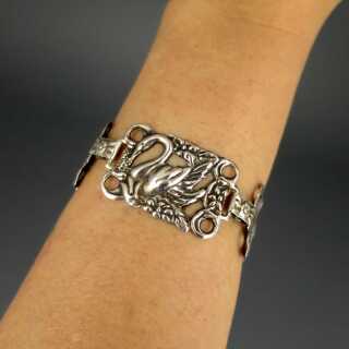 Schönes Silber Glieder Armband mit Schwänen Jugendstil Schmuck für Damen
