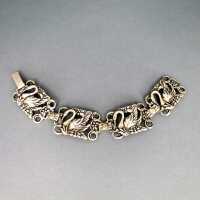 Woman silver link bracelet with swan and flower decoration vintage jewelry