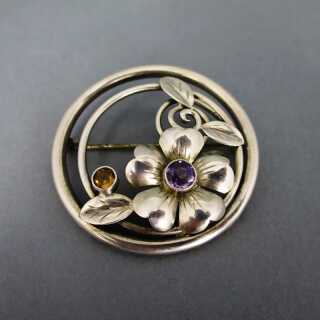 Beautiful late Art Deco silver brooch with amethyst and citrine Theodor Klotz