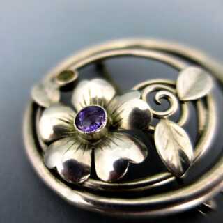 Beautiful late Art Deco silver brooch with amethyst and citrine Theodor Klotz