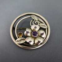 Beautiful late Art Deco silver brooch with amethyst and...