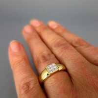 Massive gold band ring with 9 diamonds with table cut vintage woman jewelry