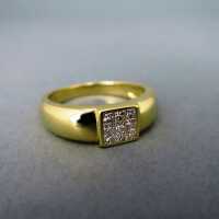 Massive gold band ring with 9 diamonds with table cut...
