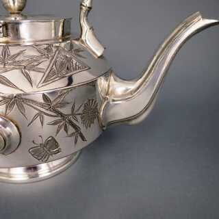 Antique Art Nouveau Japonism epoch silver plated tilting tea pot Walker Hall 