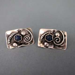 Wonderful Art Deco mens cufflinks in silver with lapis lazuli cabochons vintage