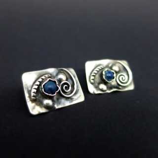 Wonderful Art Deco mens cufflinks in silver with lapis lazuli cabochons vintage