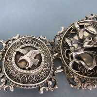 Gorgeous link bracelet in silver Blachian Germany folk hunting motifs 