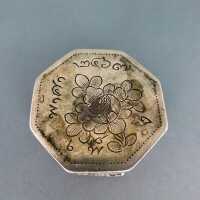 Beautiful antique silver trinket box China Japan with lotus and cherry flowers