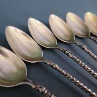 Antique Art Nouveau silver gold mocha spoons set of 6...