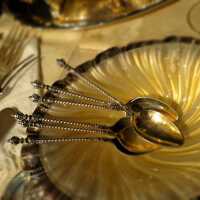 Antique Art Nouveau silver gold mocha spoons set of 6 Koch Bergfeld Germany