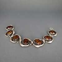 Beautiful silver link bracelet with big honey amber cabochons Baltic Sea