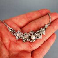 Beautiful Art Deco necklace in sterling silver with pearl and marcasites