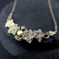 Beautiful Art Deco necklace in sterling silver with pearl and marcasites