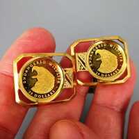 Elegant cufflinks in gold with 25 dollar coins in gold Cook Island eagle