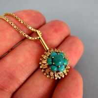 Gold pendant with genuine turqoise cabochons incl. venetian box chain in gold