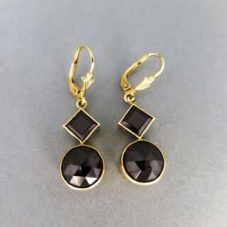 Beautiful long earrings with huge garnet stones in gold and sterling silver