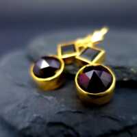 Beautiful long earrings with huge garnet stones in gold and sterling silver