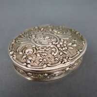 Antique early victorian silver pill box with rocaille and rose relief