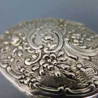 Antique early victorian silver pill box with rocaille and rose relief
