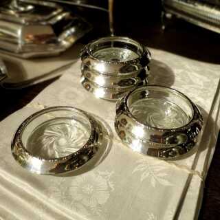 Art Deco Set mit 6 Untersetzern in Kristallglas und Silber Amston Silver Co.