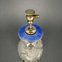 Art Deco perfume flask bottle in crystal glass, sterling...