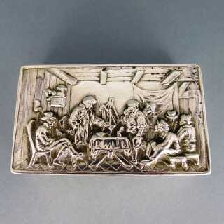 Antike Silber Dose mit Wirtshausszene aus der flämischen Maltradition