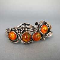 Unique sterling silver abstract bangle with honey amber...
