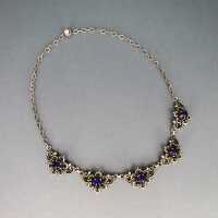 Gorgeous silver necklace collier with amethyst stones and rocailles