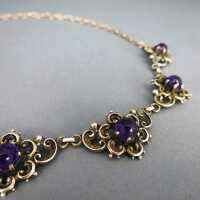 Gorgeous silver necklace collier with amethyst stones and rocailles