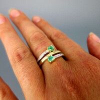 Prächtiger Damen Gold Ring mit grünen Turmalinen und Brillanten