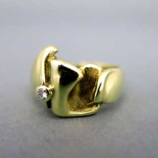Unique massive cast gold abstract modernist woman ring with a diamond