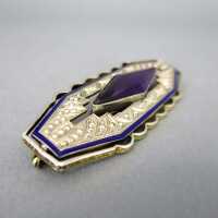 Magnificent geometric Art Deco brooch in silver with enamel and coloured stone