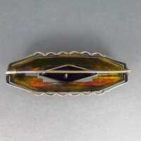 Magnificent geometric Art Deco brooch in silver with enamel and coloured stone