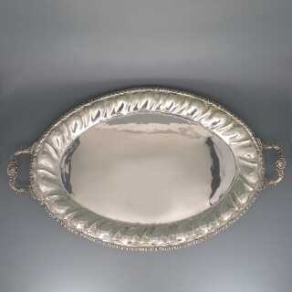 Huge early victorian antique serving tray in 900 silver with floral relief 