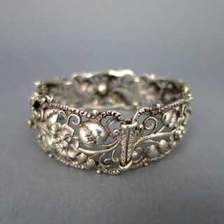 Wonderful open worked silver link bracelet with leaves and flowers 1930