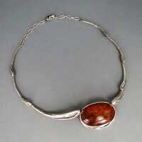 Gorgeous sterling silver collier with huge amber stone...