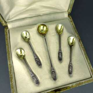 Antikes Silber und Gold Set Salzlöffel und Senflöffel Frankreich 19. Jahrhundert