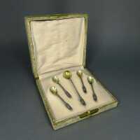 Antique set in silver and gold with salt and mustard spoons France about 1890