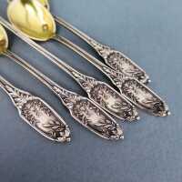 Antique set in silver and gold with salt and mustard spoons France about 1890