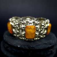 Gorgeous Art Deco link bracelet in silver with butterscotch eggyolk amber cabs