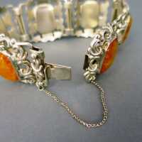 Gorgeous Art Deco link bracelet in silver with butterscotch eggyolk amber cabs