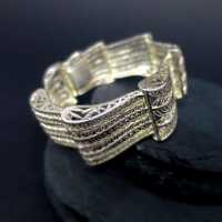Art Deco 800 silver ornate filigree link panel bracelet 