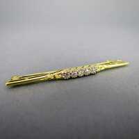 Antique edwardian 14 k gold bar brooch with 5 old cut...
