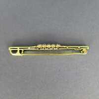 Antique edwardian 14 k gold bar brooch with 5 old cut diamonds