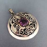 Antique Art Nouveau silver pendant with amethyst shield...