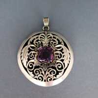 Antique Art Nouveau silver pendant with amethyst shield...