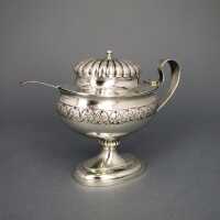 Antike Schale für Kaviar oder Gewürze in Silber vergoldet mit Löffel Dänemark 1828